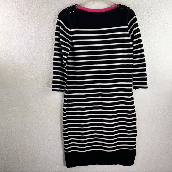 LAUREN RALPH LAUREN Black & White Stripe Knit Dress w/laced shoulders. Medium - Picture 1 of 7